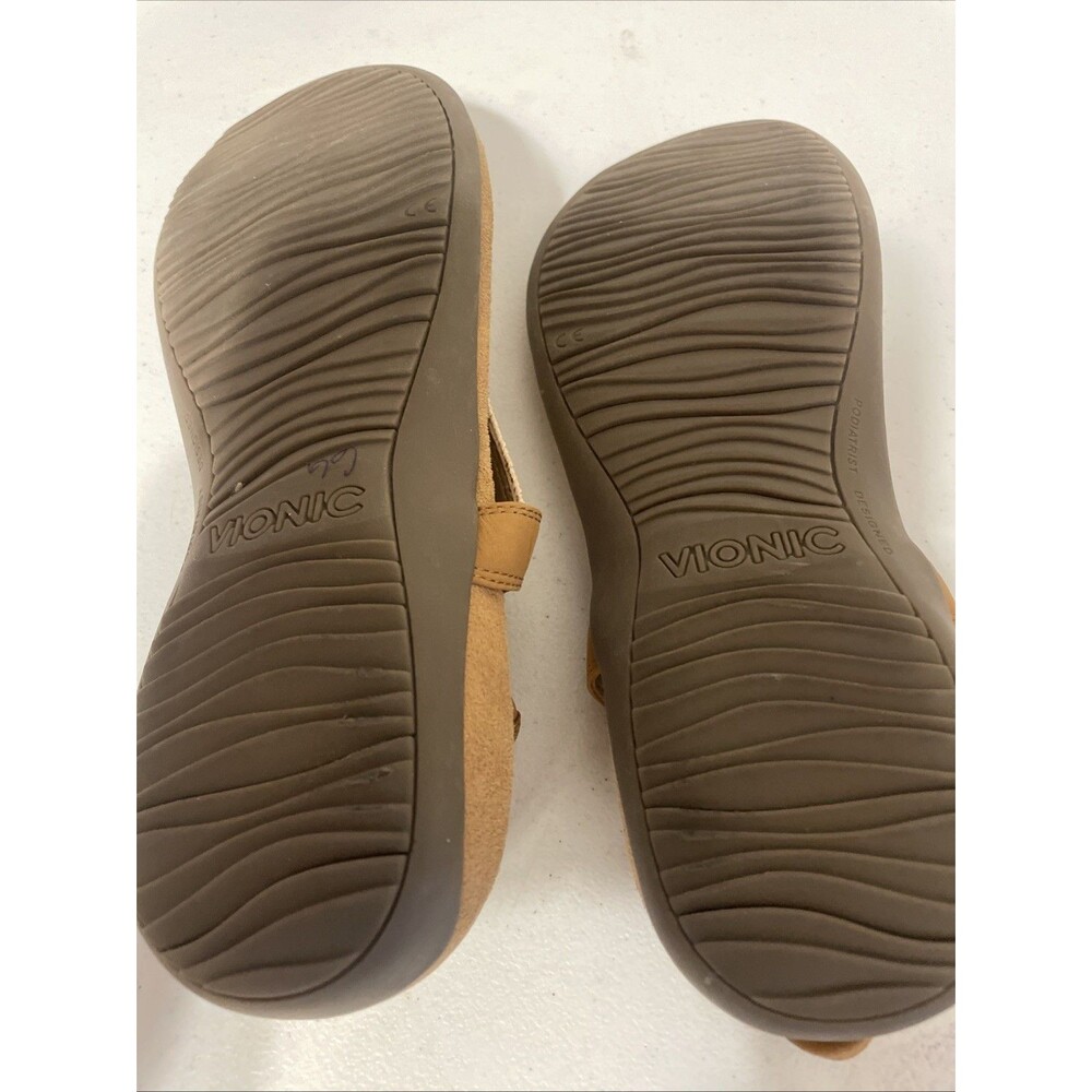 Vionic Brea Camel Tan & Beige leather & textile T-strap sandals 12W/43 - Picture 16 of 16